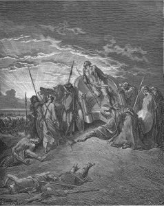 Newton thought that corrupt kings like the biblical Ahab added years to their reigns, making the dates recorded in the Bible inaccurate. Gustave Doré, the death of Ahab, print, 1866