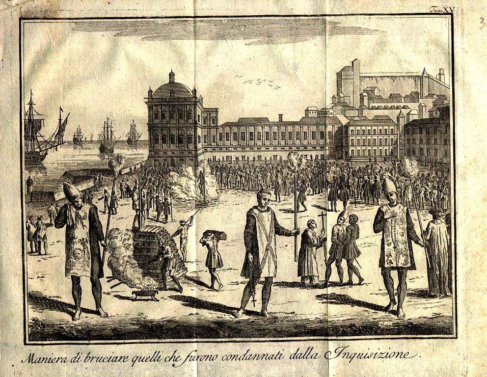 "Manner of burning those condemned by the Inquisition," auto da fé and stakes of the