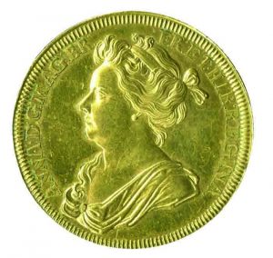 Queen Anne gold coronation medal, recently revealed to have been designed by Isaac Newton some three years before the queen honored him with knighthood