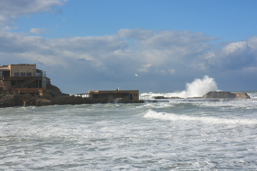 Destroyed by wind and wave? Research on the effects of recent winter storms indicates just how damaging they can be. The ancient port during an average gale, winter 2015