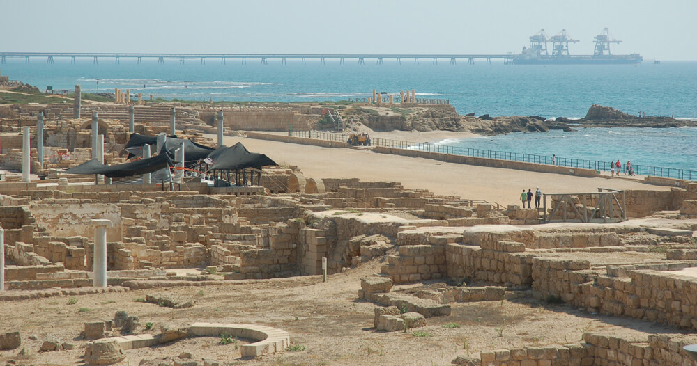 One of the most excavated sites in Israel, Caesarea shows that Josephus’ descriptions were no exaggeration. Herod did indeed create a Roman polis – complete with amphitheater, hippodrome, and forum – where previously there was barely a village. View of the ancient port today 