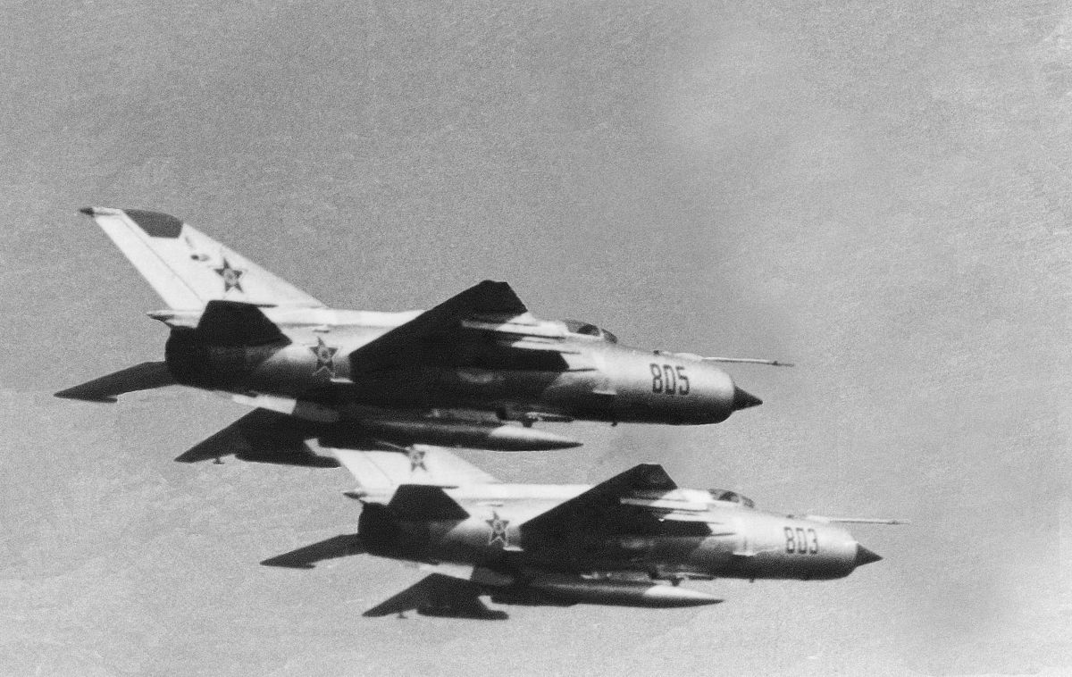 Russian MiG-21 MF jet-fighters, the same model as those shot down over the Suez Canal