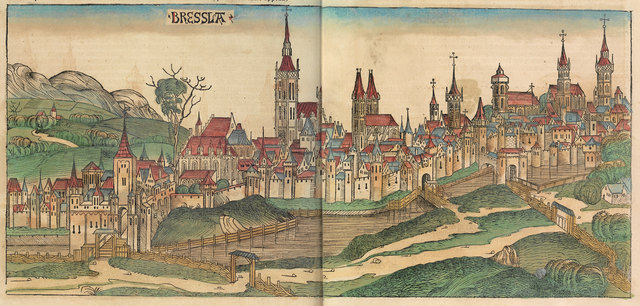 תחריט עץ צבוע של וורוצלב, כפולת עמודים מתוך כרוניקות נירנברג