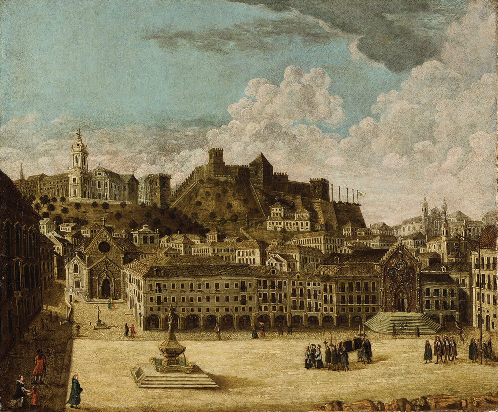 Lisbon’s central Rossio Square, where Jews were held while priests tried in vain to convert them, was destroyed in the earthquake that flattened nearly the entire city in 1755. This anonymous 18th-century oil painting, predating the quake, shows the square more or less as it was then