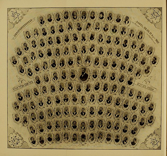 Delegates to the first Zionist Congress in Basel, August 29–31, 1897. Out of roughly two hundred participants, only thirteen were women, and all were relegated to the bottom row 
