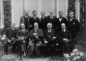 Freud (seated third from left) at a scientific conference at the Hague, Holland, 1920
