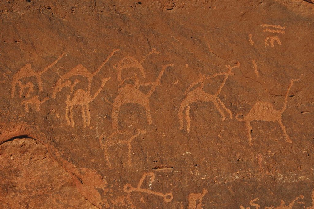 Rock drawings and inscriptions found in Wadi Rum – the longest and deepest stream bed in Jordan – testify to an early Nabatean presence. Prehistoric remains from the area show that humans have been active here for at least twelve millennia