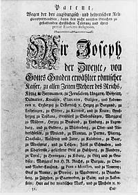 The 1782 Edict of Tolerance (Toleranzedikt vom 1782) extended religious freedom to the Jewish population, a reform of Emperor Joseph II during the time he was emperor of the Habsburg Monarchy. 