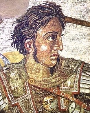 Detail of Alexander the Great from a mosaic depicting a battle between Darius and Alexander from a Roman villa in Pompeii