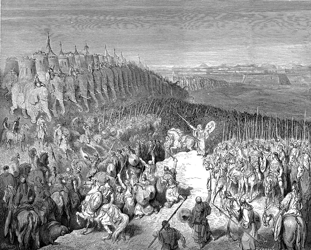 Despite the Hasmoneans’ many brilliant victories, the Akra’s capture remained an elusive goal. Judah Macabbee encourages his troops before attacking Nicanor’s in a 19th-century engraving by Gustave Doré