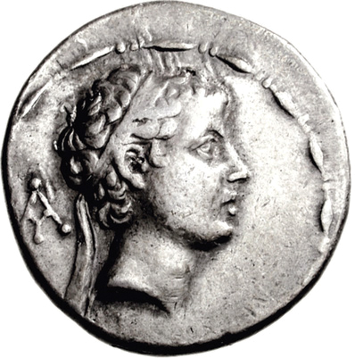 Antiochus V was only nine when he succeeded his father Antiochus IV on the throne, and he was assassinated just two years later. Profiled on this coin, the boy king looks older than he actually was