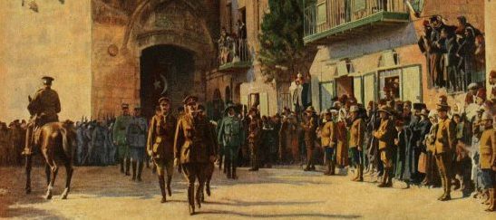 Allenby entering Jerusalem in 1917, painted photograph