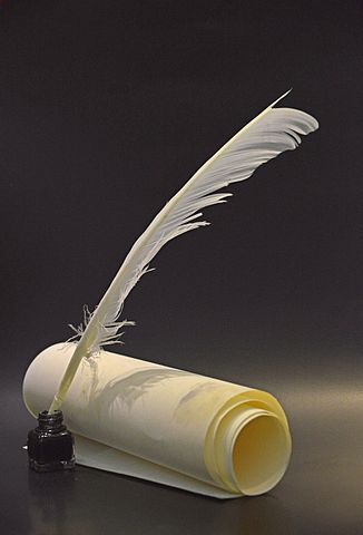 Parchment, quill and ink traditionally used by Jewish scribes for