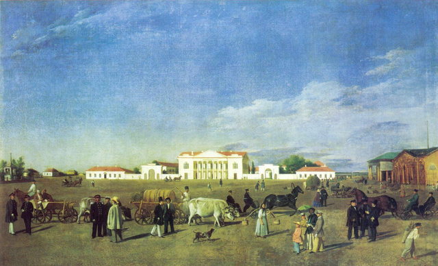 Alexander Square is the center of Poltova, the city where Rahel grew up. Evgraf Fedorovich Krendovsky, oil on canvas, circa 1830