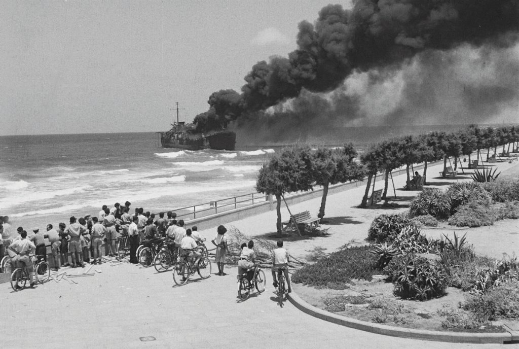The Altalena affair was one of the most infamous and controversial in Israeli history, but few realize the ship was purchased with money raised by Ben Hecht. The Altalena burning within sight of Tel Aviv’s beaches