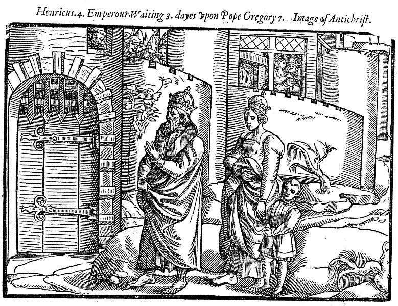 Holy Roman Emperor Henry IV waiting for three days in Canossa, by John Foxe, 1563
