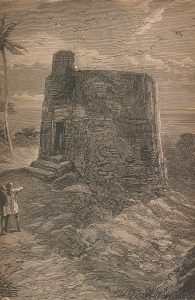 Ridding the earth of impurity. The Tower of Silence, Mumbai. Traditionally, bodies were left here to be consumed by birds of prey. Engraving from True Stories of the Reign of Queen Victoria, by Cornelius Brown, 1886