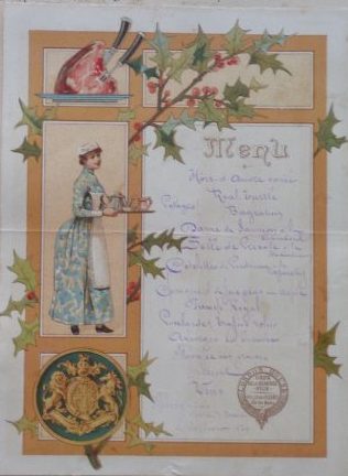 Menu from a dinner hosted by Reuben Sassoon in honor of Edward, Prince of Wales, in 1889