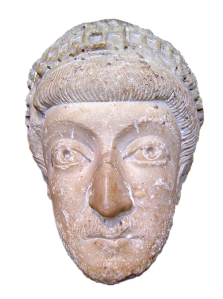 Fifth-century stone head of the Emperor Theodosius, currently in the Louvres, Paris