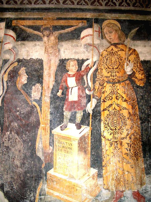 Fresco showing the supposed St. Simon of Trento inside the church of Santa Maria Annunciata, Bienno