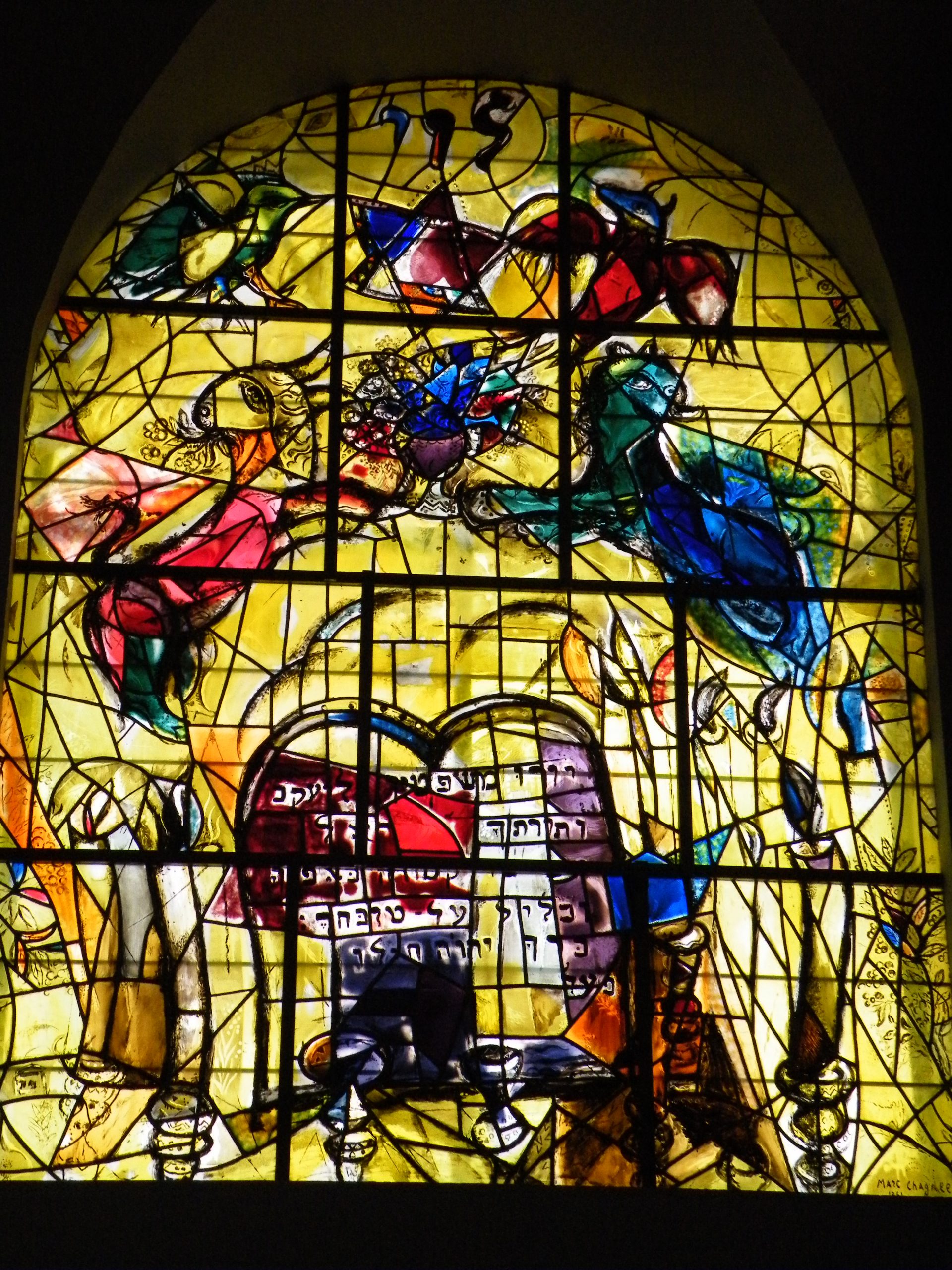 Chagall glass-stained window representing the tribe of Levi, from his Twelve Tribes series at Hadassa Hospital, Jerusalem