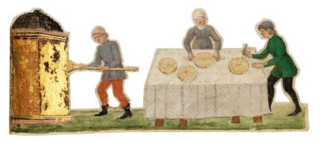 Preparing matza. Illustrations from the Rothschild Miscellany, commissioned by Moshe ben Yekutiel Hakohen and dated to 1479, reflect the rich manuscript illumination of the Italian Renaissance