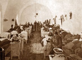 All-inclusive hotel package, 19th-century-style. Female pilgrims in the Russian Compound hostel