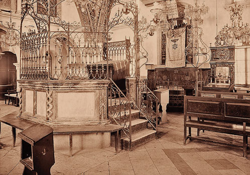 ribute to a Hasidic master builder. Rabbi Israel Friedman of Ruzhyn, who bought the land on which Tiferet Israel was built and funded most of the synagogue’s construction, presided over a Hasidic court famed for its regal pomp and splendor. Tiferet Israel’s magnificent interior, postcard published by Wilhelm Gross of Jaffa and Jerusalem, 1901