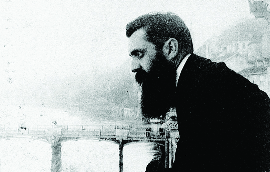 Picture by Lilienblum from 1902 showing Herzl on the balcony of the Three Kings Hotel in Basle, Switzerland, during the fifth Zionist Congress