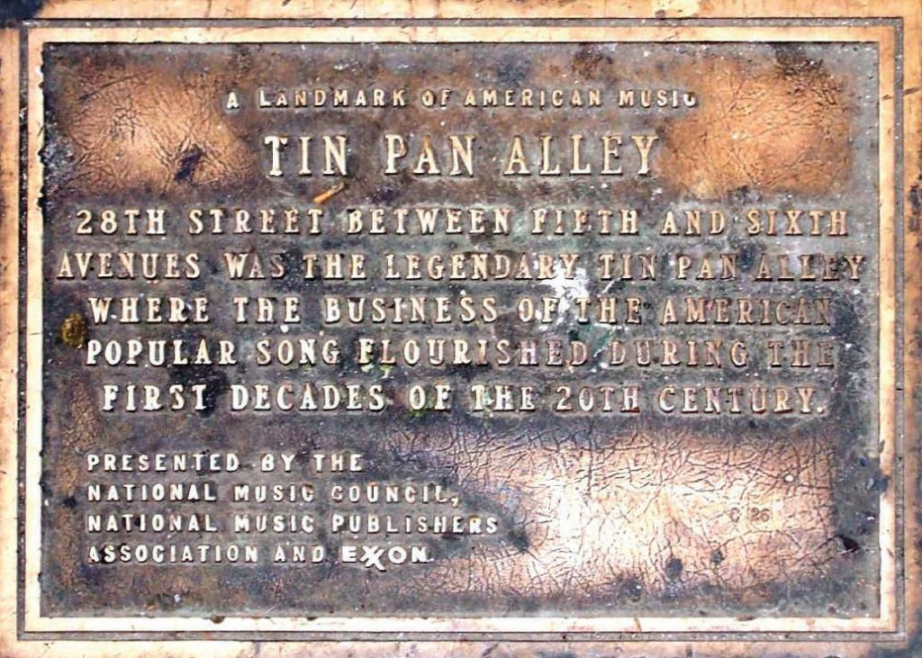 Landmark of American music. Plaque on Tin Pan Alley