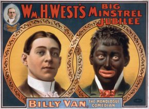 Were the white artists who aped black music or appearances enamored with an exotic multiculturalism or ruthlessly exploiting another race? Before-and-after “blackface” poster advertising a minstrel show