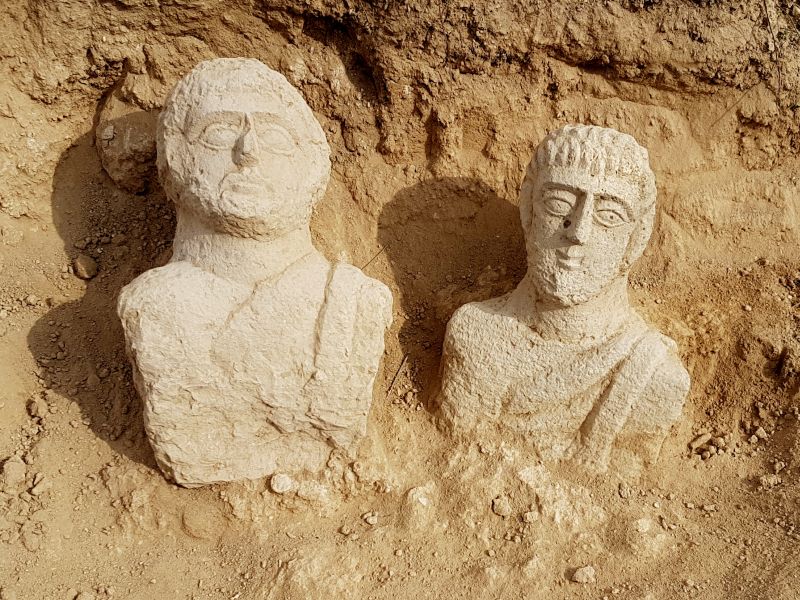 Washed up by the rain. Busts from Beth Shean, possibly grave markers