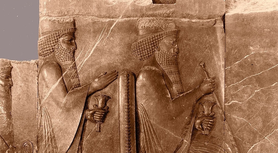 Relief showing Darius I seated, with Xerxes I standing behind him, Persepolis, Iran.