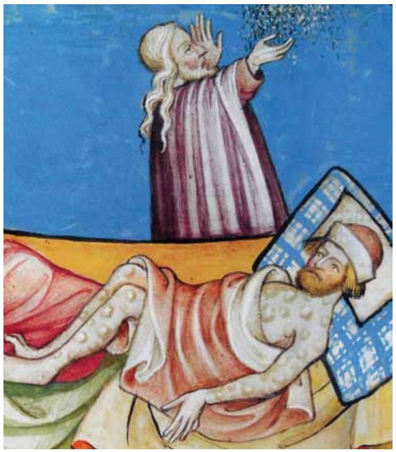 מכת השחין. איור מ'הגדת הזהב', ברצלונה 1320