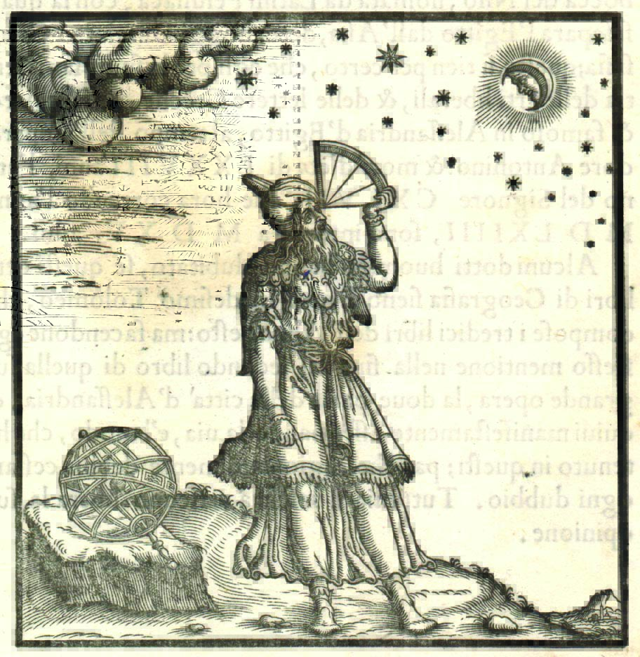 אשתורי עבד מתוך תפיסה גיאוגרפית מדעית. תמונה של הגיאוגרף תלמי משתמש ברובע, מכשיר מדידה שהמציא יעקב בן מכיר, קרובו של אשתורי. מתוך ספר איטלקי מהמאה ה-16