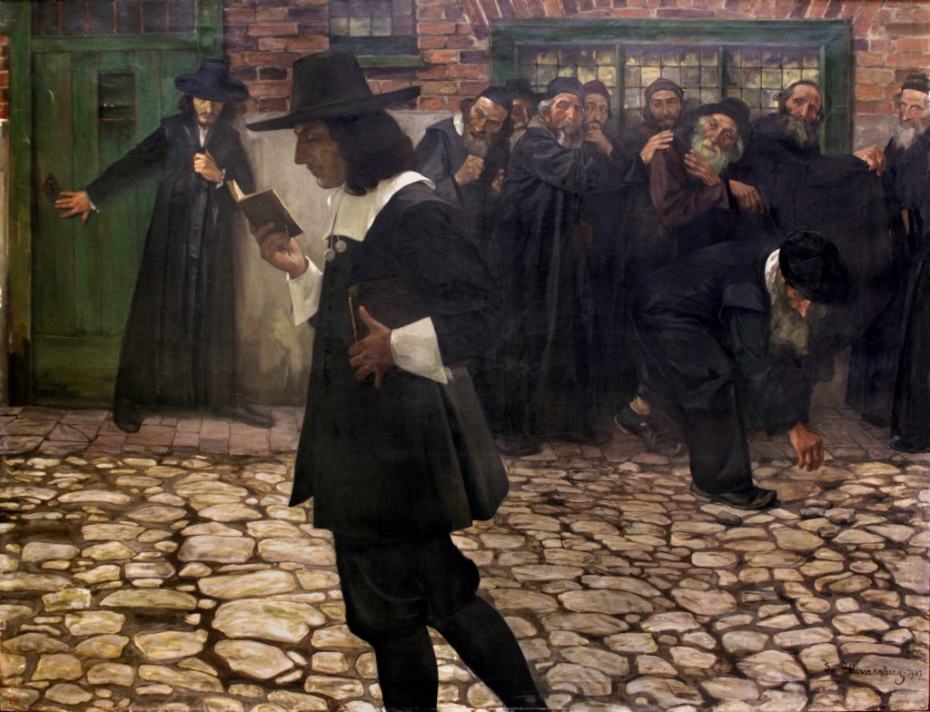 כמו אוריאל דה קוסטה גם ברוך שפינוזה גורש מהקהילה, אך הוא קיבל עליו את הדין ופיתח את תורתו מחוץ לקהילה היהודית
