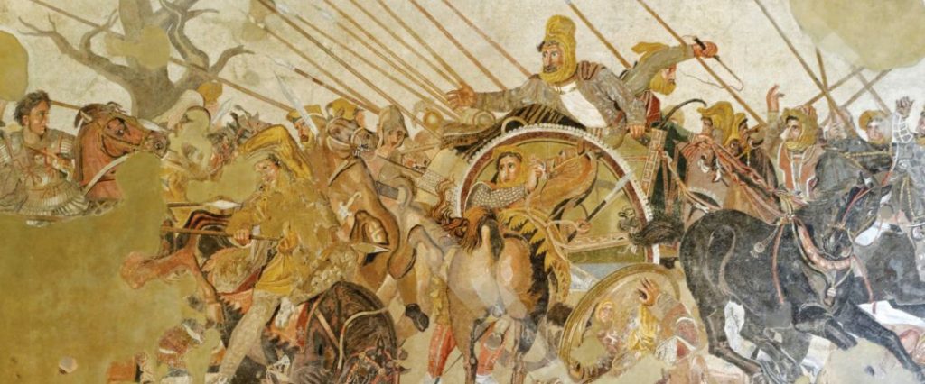 כשאלכסנדר מוקדון יצא לכבוש את המזרח הוא הציע ליהודים להצטרף לצבאו. קרב איסוס שבו ניצח אלכסנדר את דריווש הפרסי. פסיפס המוצג במוזאון הלאומי לארכאולוגיה בנאפולי