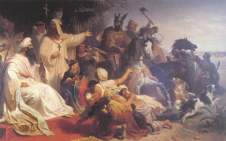 A delegation of Charlemagne meeting Harun al Rashid in Baghdad