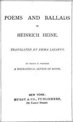 Lazarus first won recognition for her published translations of Heinrich Heine’s poetry. Flyleaf of a collection of Heine’s works in English | Hamburg Museum of Art