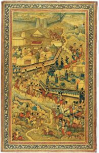 Europe viewed the Persians and Afghans as pawns in the “Great Game” in which Britain and Russia vied for dominance. Persian troops prepare to besiege Herat, Afghanistan, 1837; book cover produced under the Qajar dynasty, circa 1865 | Courtesy of Flickr
