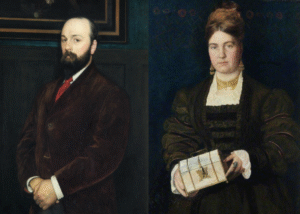 Lucky owners of an ancient tomb in their backyard. John and Caroline Gray Hill. Pair of portraits by Edward Robert Hughes, 1873 | Courtesy of Bruce Castle Museum, London