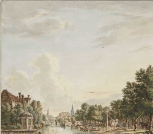 Whither thou goest? Amsterdam’s River Amstel with the Spanish and Portuguese synagogue at right, Jan de Beijer, 1758