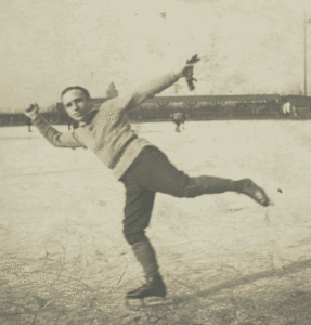 In Prague, Jiří read widely, attended the theater, and was an accomplished sportsman. Langer ice-skating in the Czech capital sometime before 1930 | Schwadron Collection, National Library of Israel