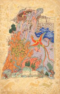 Ferdowsi’s epic Shahnameh was instrumental in preserving Persia’s language and identity. Manuscript illustration showing the mythological bird Simurgh rescuing infant prince Zal, late 16th century | Courtesy of the Chester Beatty Library, Dublin
