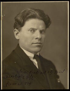 Instant fame. This photo of Shalom Schwarzbard was donated – together with papers pertaining to his trial – to what became the National Library of Israel. In 1930, Schwarzbard had autographed the photo and inscribed it, “In everlasting remembrance, for the people and land of Israel”