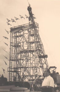 Dedication of the Yarkon Negev waterworks was pushed forward to a week before elections for Israel’s third parliament, though the facility began operating only a year later. Eshkol speaking at the dedication ceremony, 1955 | Courtesy of Yad Levi Eshkol