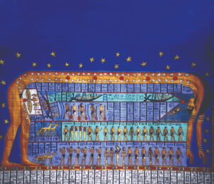 Time written in the stars. Ancient Egyptian structure of time and space detailed beneath the body of Nut, goddess of the sky. Papyrus copy of a ceiling frieze from the temple of Hathor at Dendera, Egyptian Museum, Cairo | Photo: Ann Ronan Pictures, Getty Images Israel