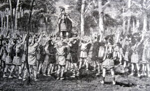 Julian took advantage of Constantius’ campaign in the east to make a bid for the throne. Julian’s soldiers proclaim him emperor, illustration from 1754 | Photo: Alamy