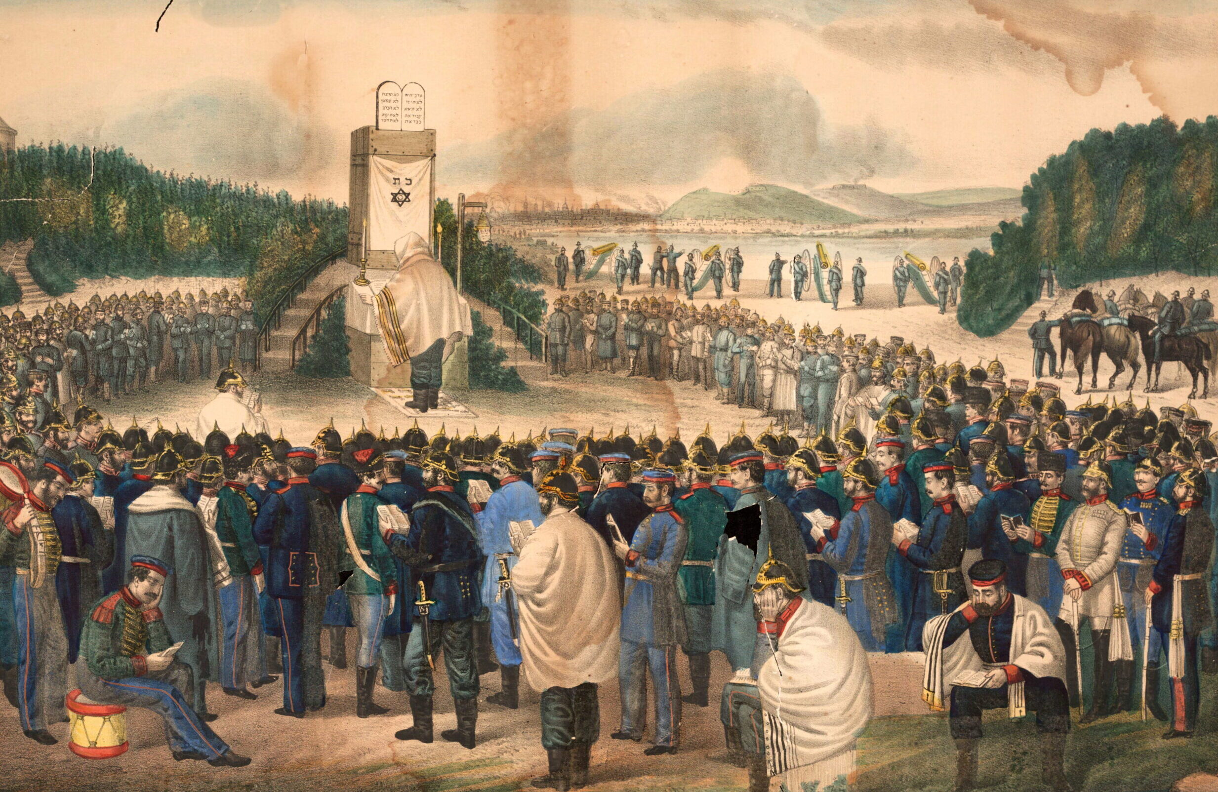 Prussian Jewish soldiers pray on Yom Kippur during the Siege of Metz in the Franco Prussian War, 1870 | Center for Jewish History